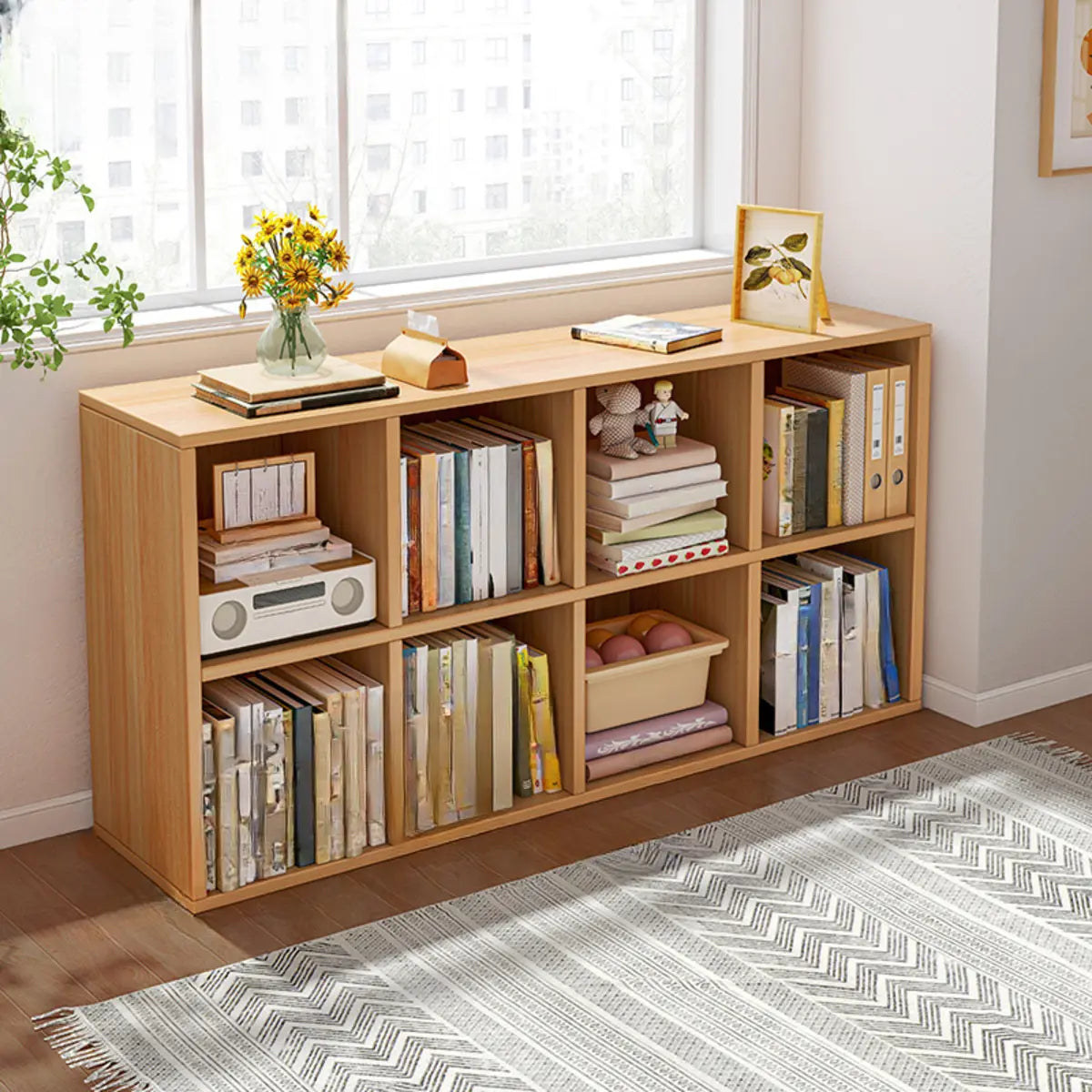 Casual White Closed Back Wood Vertical Wide Bookcase Image - 18