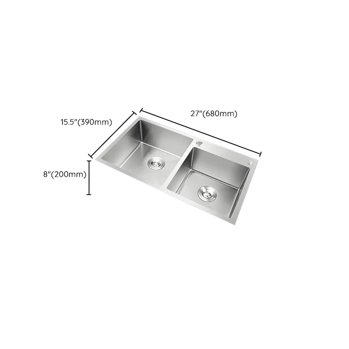 Center-Front Drain Stainless Steel Drop-In Kitchen Sink 