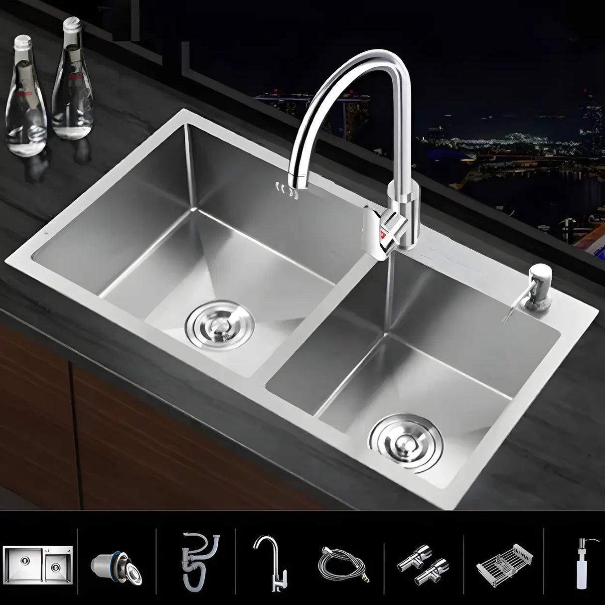 Center-Front Drain Stainless Steel Drop-In Kitchen Sink Image - 2