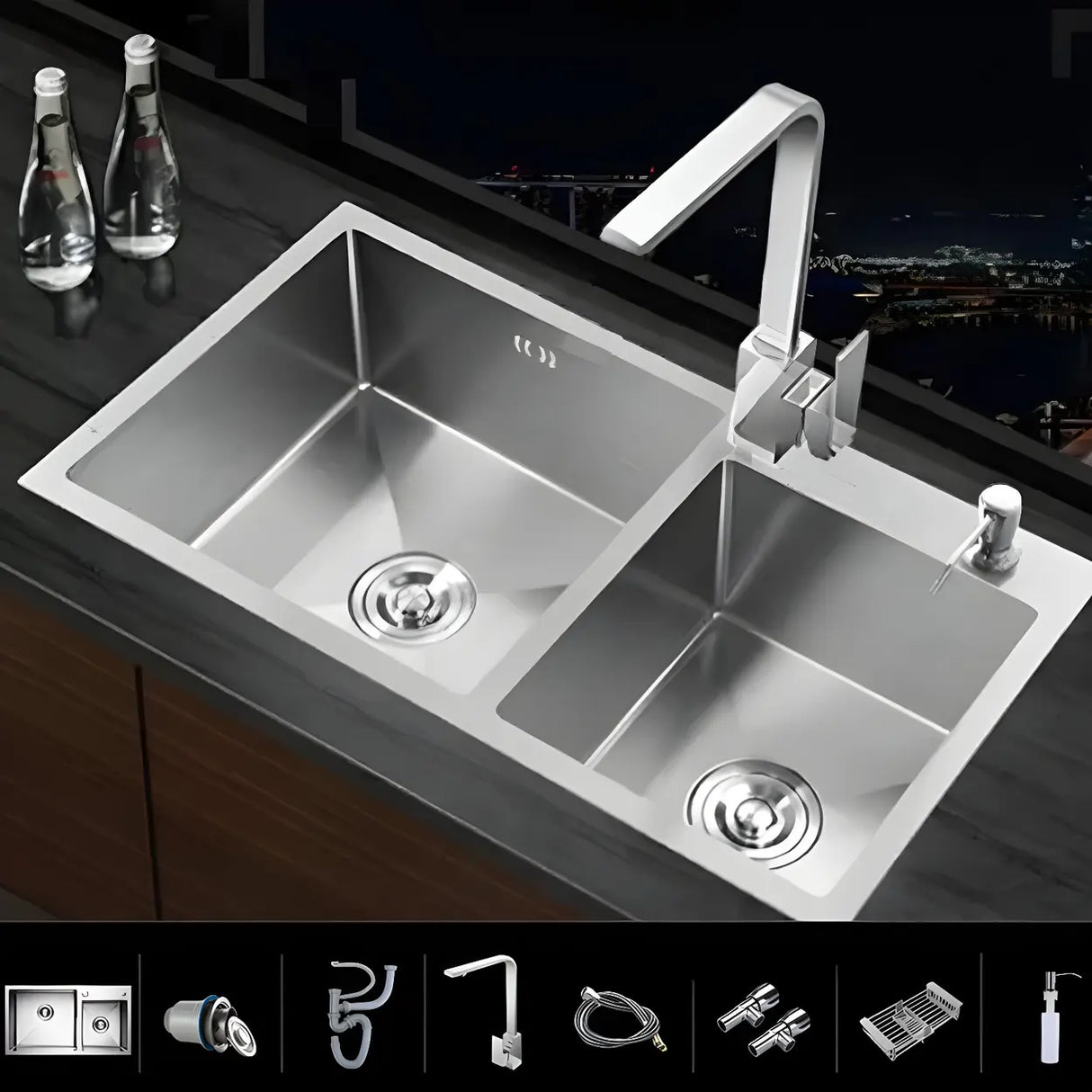 Center-Front Drain Stainless Steel Drop-In Kitchen Sink Image - 7