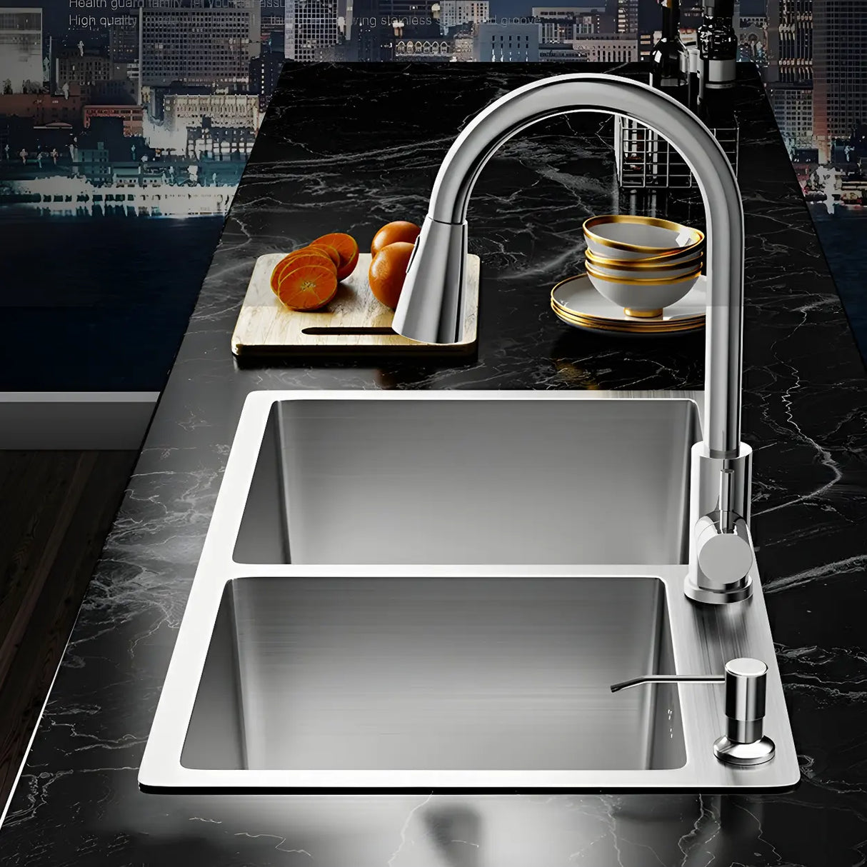 Center-Front Drain Stainless Steel Drop-In Kitchen Sink Image - 8