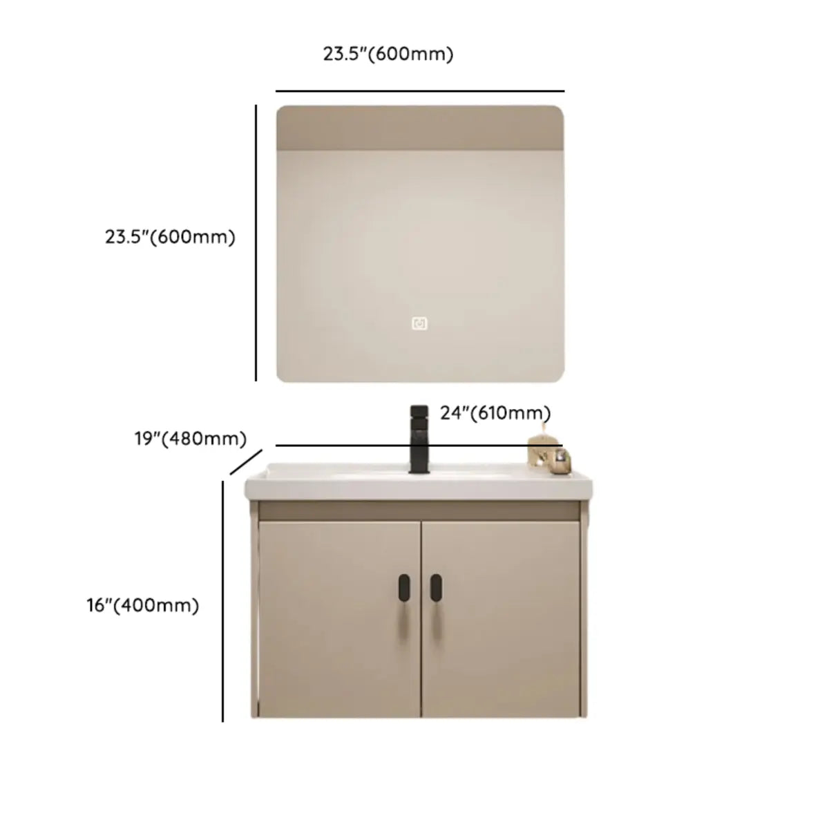 Ceramic Sink Beige Combo LED Bathroom Vanity with Mirror Image - 14