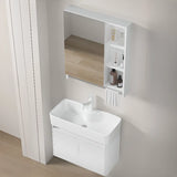 Chalk White Sink Wood Storage Wall Mounted Bathroom Vanity Image - 10