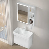 Chalk White Sink Wood Storage Wall Mounted Bathroom Vanity Image - 11