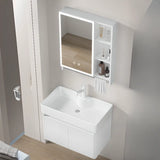 Chalk White Sink Wood Storage Wall Mounted Bathroom Vanity Image - 19