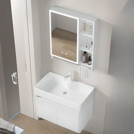 Chalk White Sink Wood Storage Wall Mounted Bathroom Vanity Image - 19