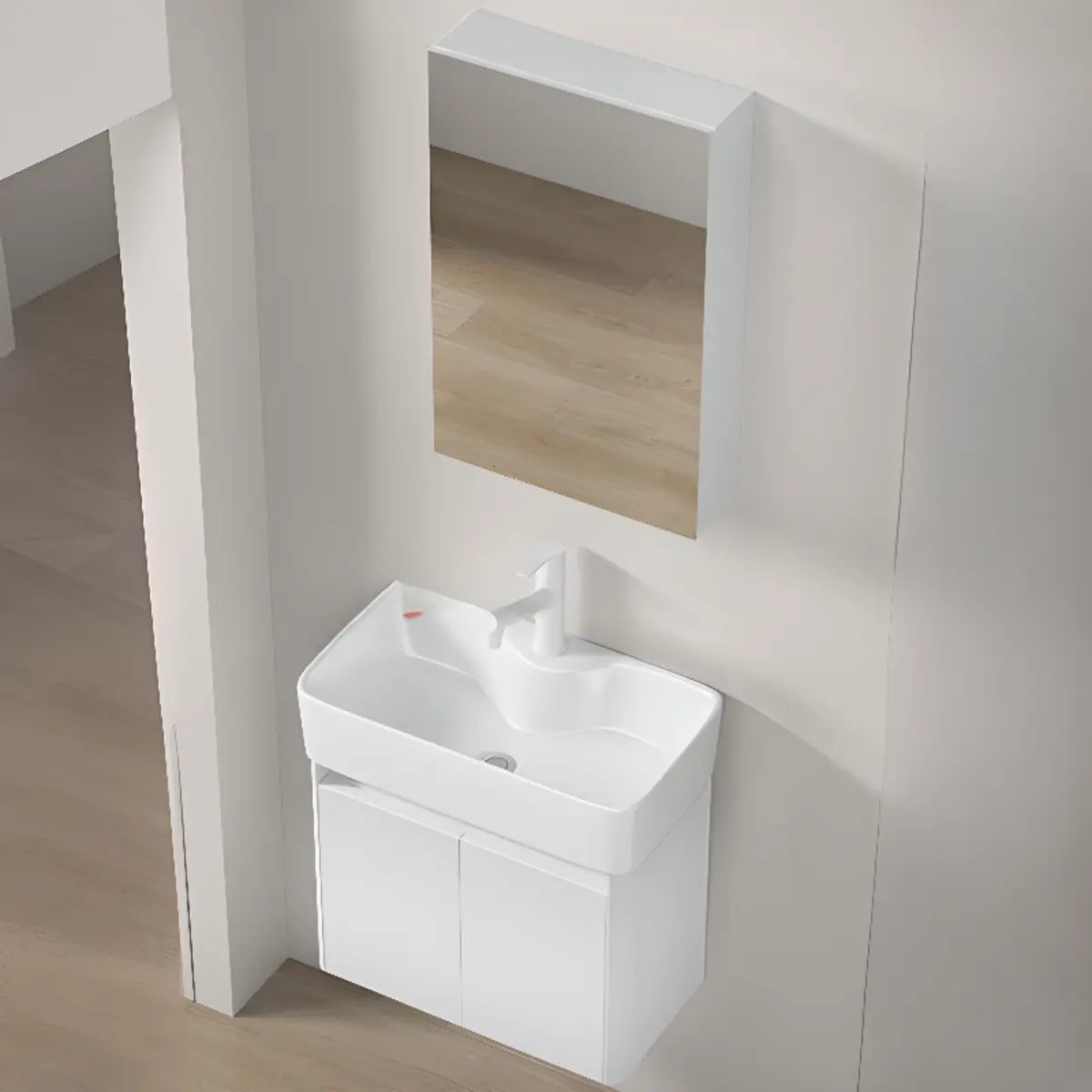 Chalk White Sink Wood Storage Wall Mounted Bathroom Vanity Image - 5