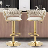 Champagne Gold Round Metal Adjustable Swivel Bar Stool Image - 1