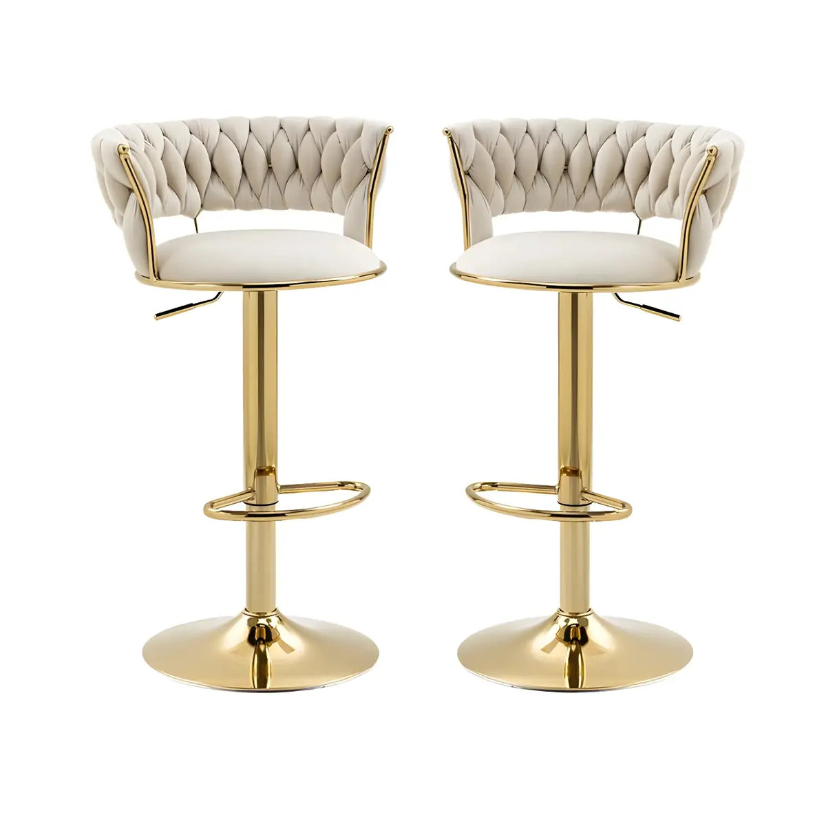 Champagne Gold Round Metal Adjustable Swivel Bar Stool Image - 10