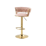 Champagne Gold Round Metal Adjustable Swivel Bar Stool Image - 16