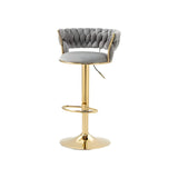 Champagne Gold Round Metal Adjustable Swivel Bar Stool Image - 2