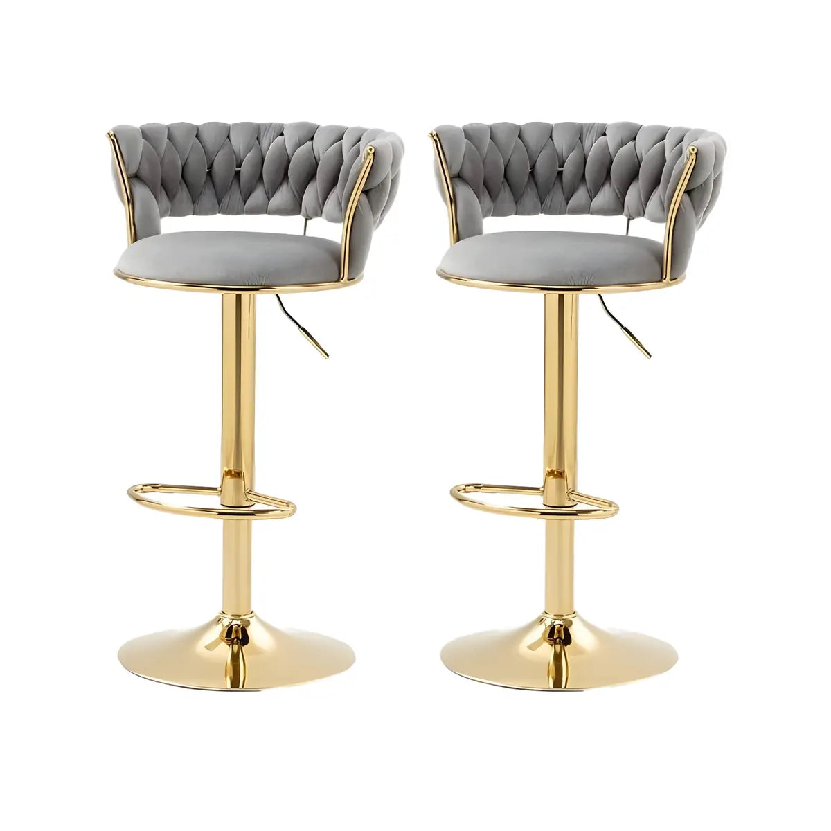 Champagne Gold Round Metal Adjustable Swivel Bar Stool Image - 20