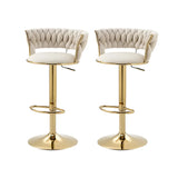 Champagne Gold Round Metal Adjustable Swivel Bar Stool Image - 26