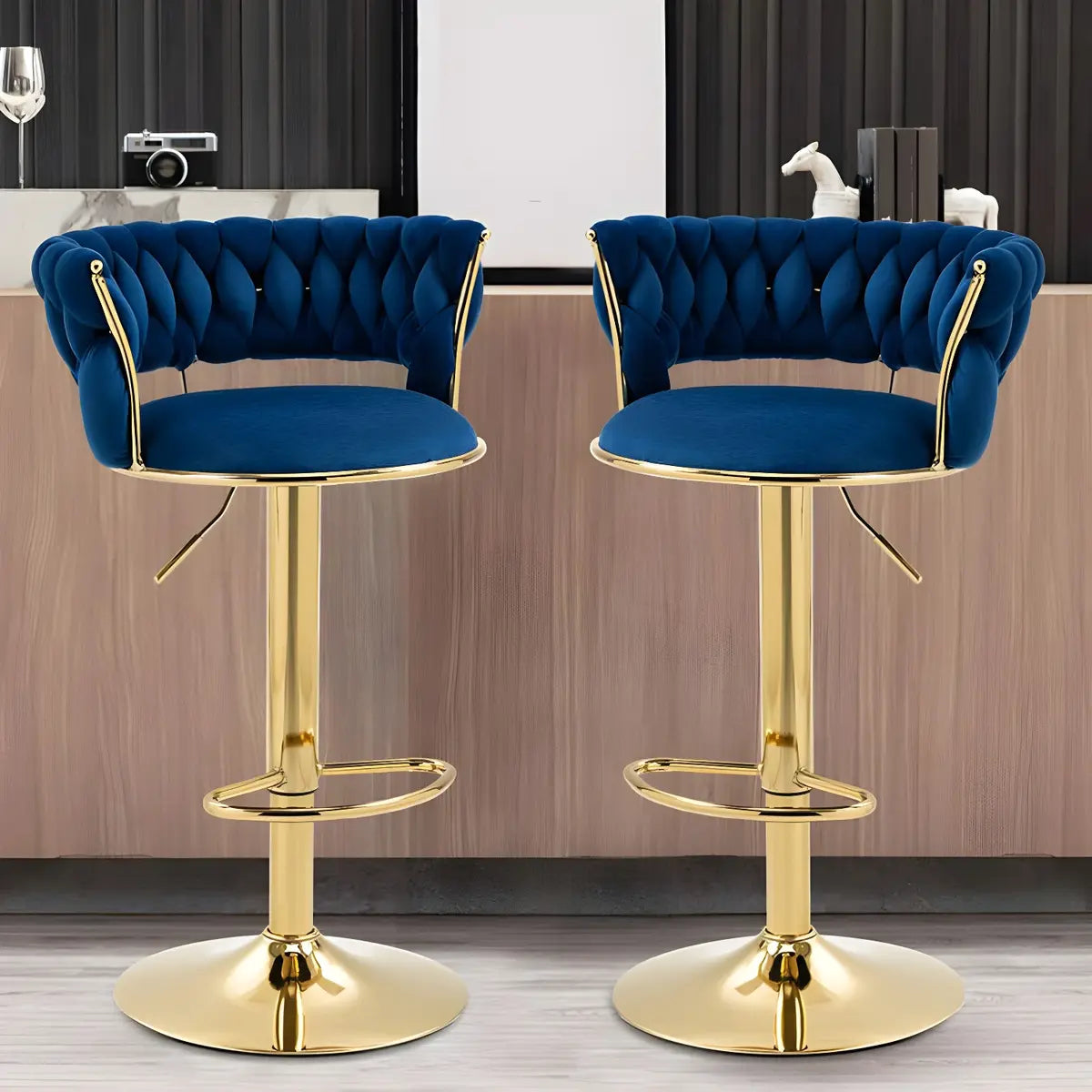 Champagne Gold Round Metal Adjustable Swivel Bar Stool Image - 4