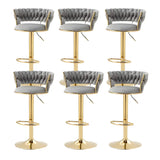 Champagne Gold Round Metal Adjustable Swivel Bar Stool Image - 42