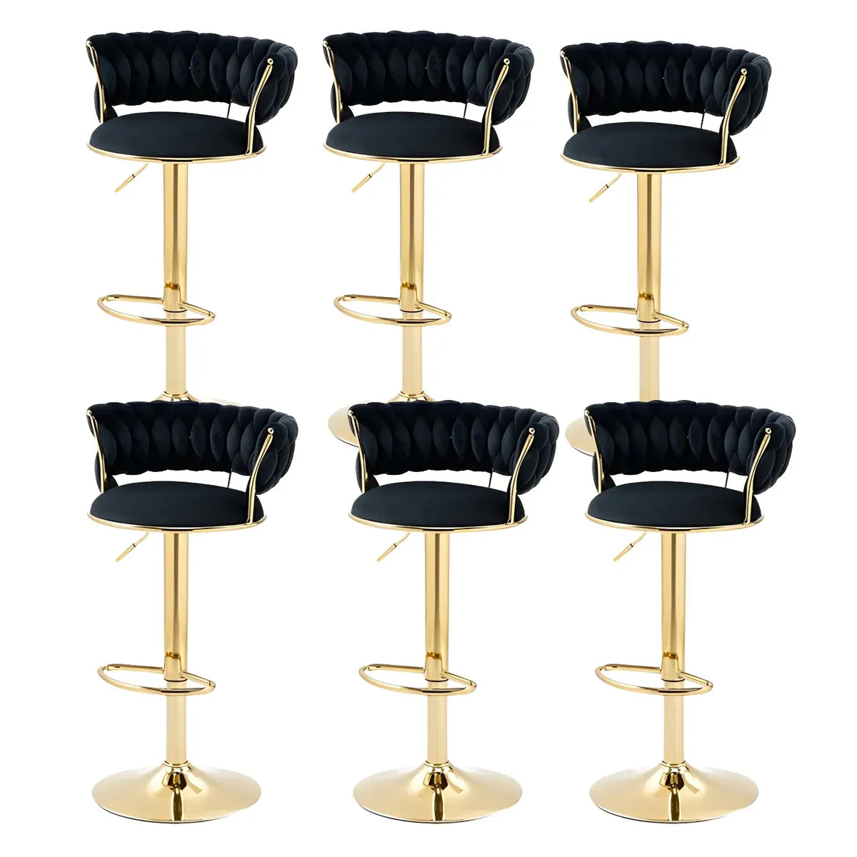 Champagne Gold Round Metal Adjustable Swivel Bar Stool Image - 45