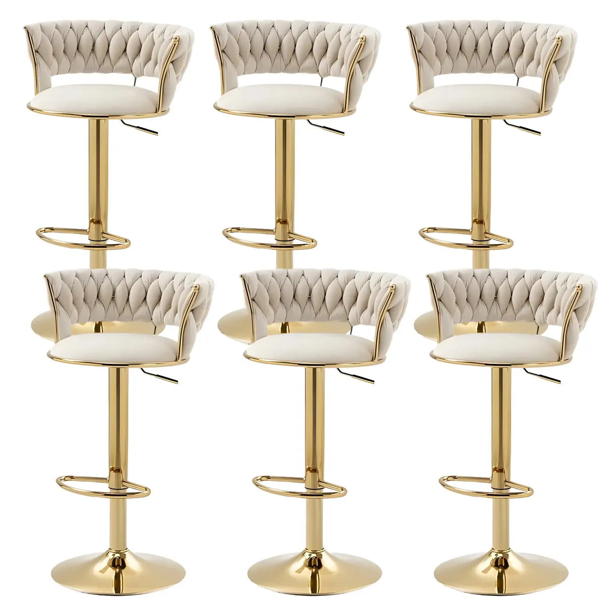 Champagne Gold Round Metal Adjustable Swivel Bar Stool Image - 48