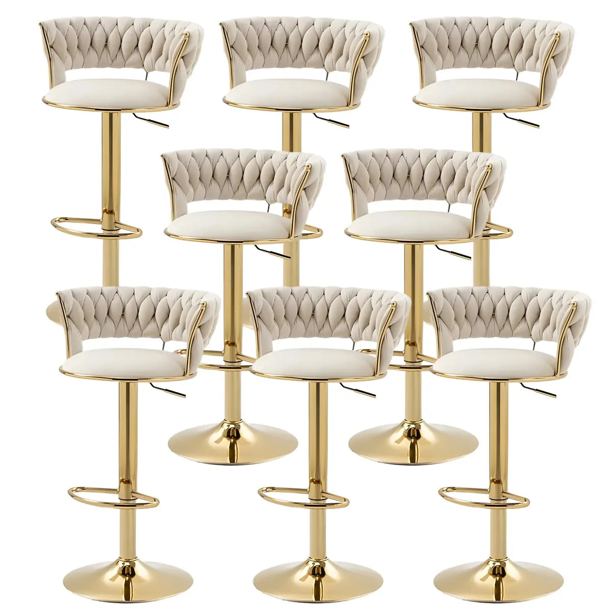 Champagne Gold Round Metal Adjustable Swivel Bar Stool Image - 59