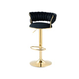 Champagne Gold Round Metal Adjustable Swivel Bar Stool Image - 7