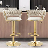 Champagne Gold Round Metal Adjustable Swivel Bar Stool Image - 8