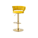 Champagne Gold Round Metal Adjustable Swivel Bar Stool Image - 9