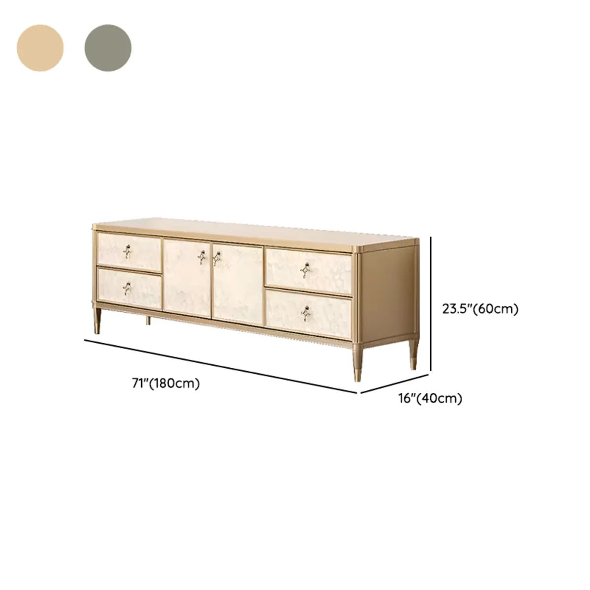 Champagne Gold Wood Cabinet Drawers Long TV Stand 