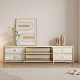 Champagne Gold Wood Cabinet Drawers Long TV Stand Image - 3