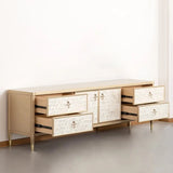 Champagne Gold Wood Cabinet Drawers Long TV Stand Image - 4