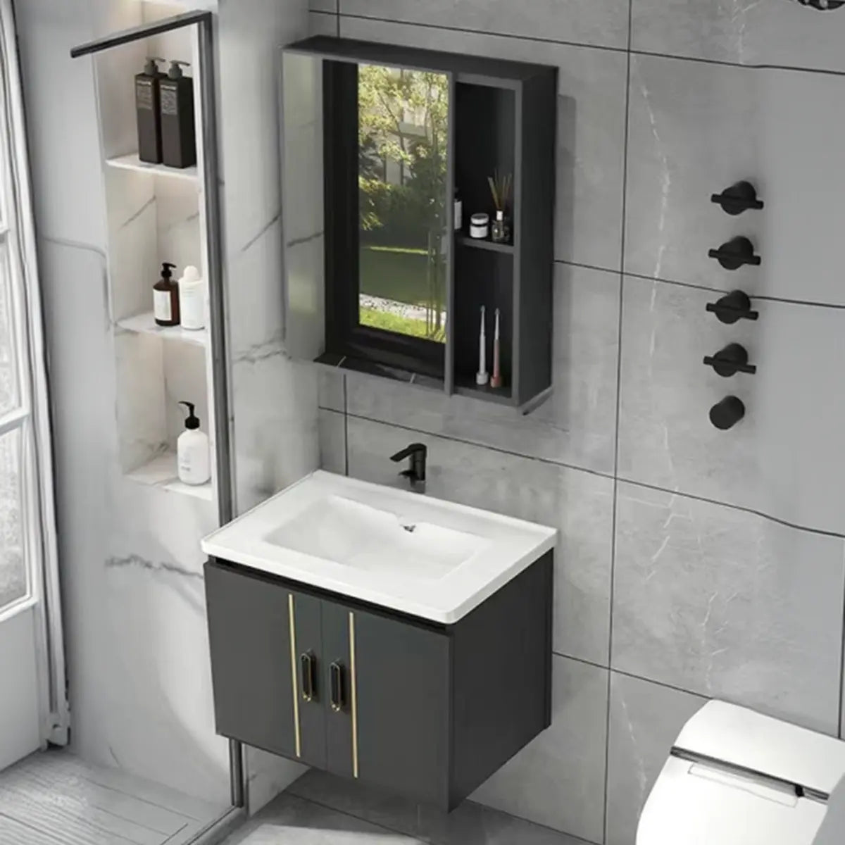 Charcoal Rectangular Sink MDF Storage Bathroom Vanity Image - 18