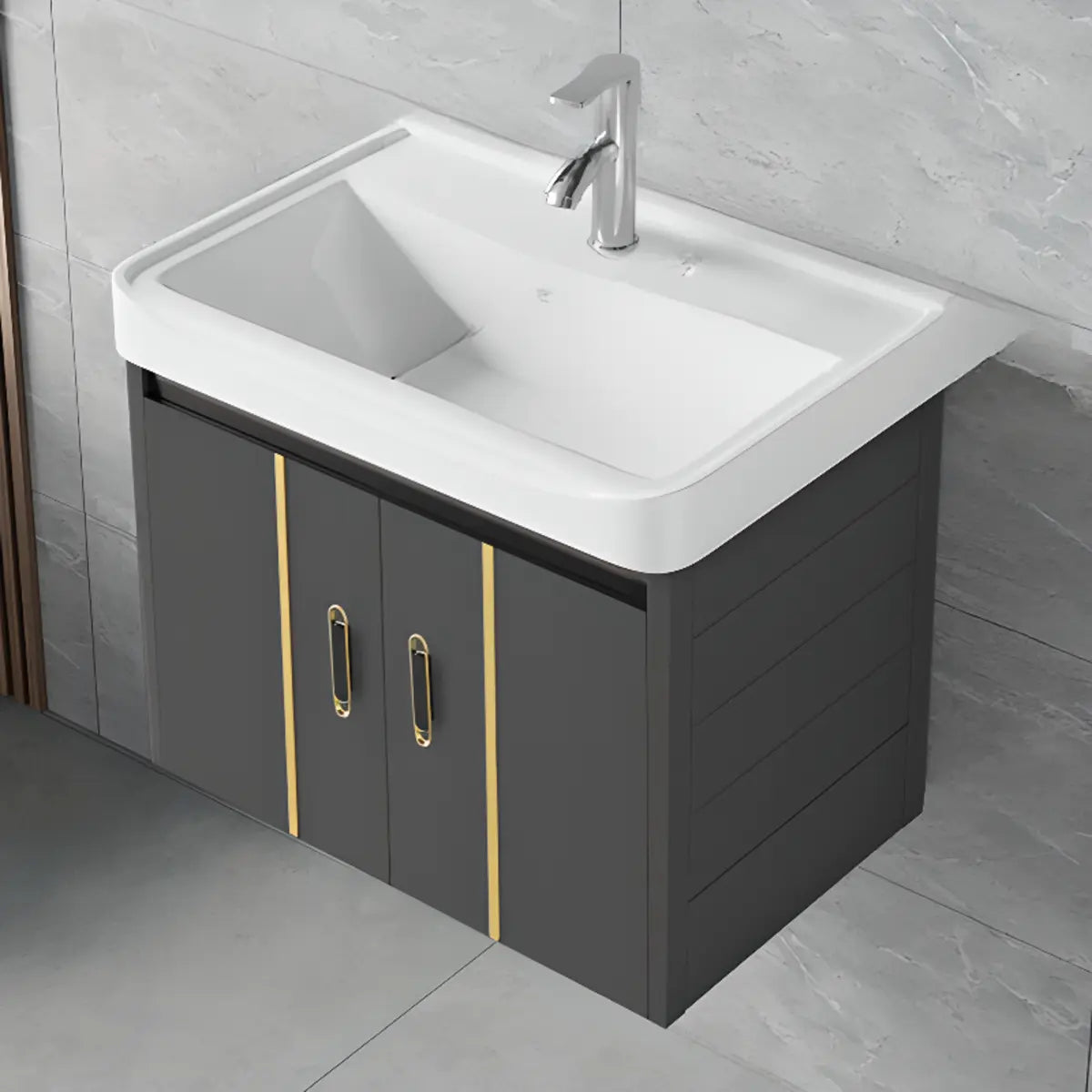 Charcoal Rectangular Sink MDF Storage Bathroom Vanity Image - 9