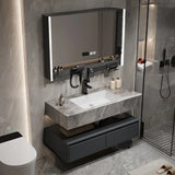 Charcoal Wall Mounted Stone Sink Bathroom Vanity with Mirror Image - 13