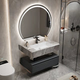 Charcoal Wall Mounted Stone Sink Bathroom Vanity with Mirror Image - 2