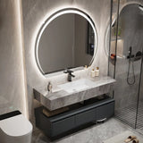 Charcoal Wall Mounted Stone Sink Bathroom Vanity with Mirror Image - 5