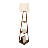 Checkered Modern Wood Tripod LED Floor Lamp with Shelf Image - 12