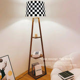 Checkered Modern Wood Tripod LED Floor Lamp with Shelf Image - 16