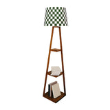 Checkered Modern Wood Tripod LED Floor Lamp with Shelf Image - 2