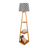 Checkered Modern Wood Tripod LED Floor Lamp with Shelf Image - 7