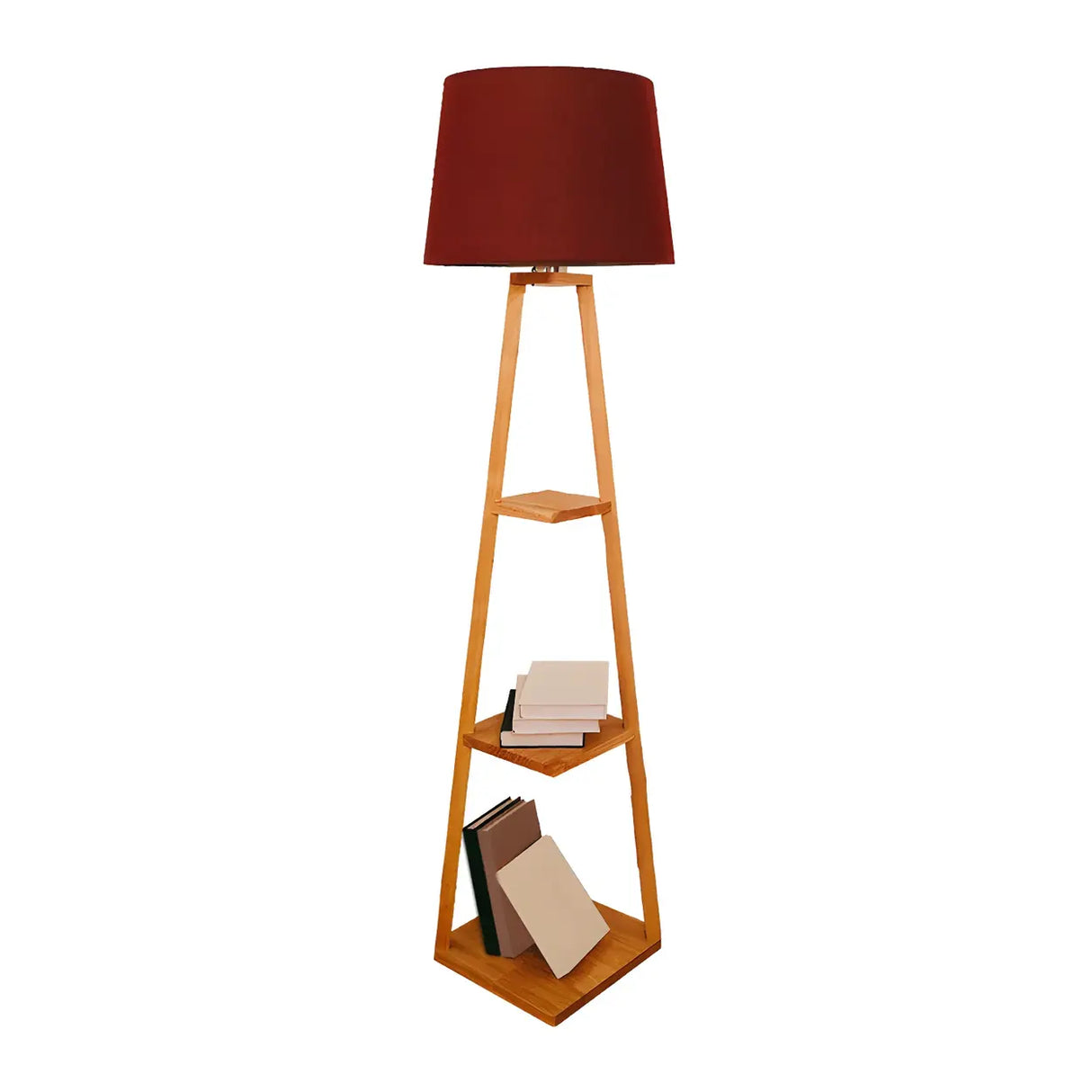 Checkered Modern Wood Tripod LED Floor Lamp with Shelf Image - 9