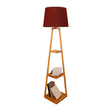 Checkered Modern Wood Tripod LED Floor Lamp with Shelf Image - 9