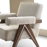 Chenille Fabric Fixed Back Oak Wood Frame Accent Chair Image - 10