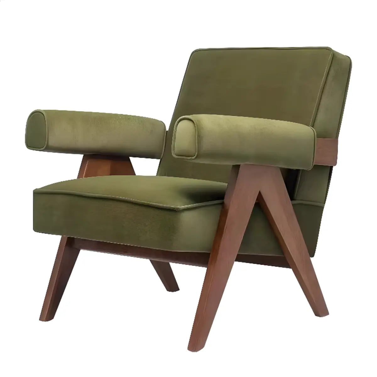 Chenille Fabric Fixed Back Oak Wood Frame Accent Chair Image - 8