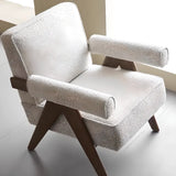 Chenille Fabric Fixed Back Oak Wood Frame Accent Chair Image - 9