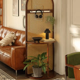 Cherry Arch Cane Wood Storage Room Divider with Shelves Image - 4