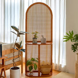 Cherry Arch Cane Wood Storage Room Divider with Shelves Image - 5