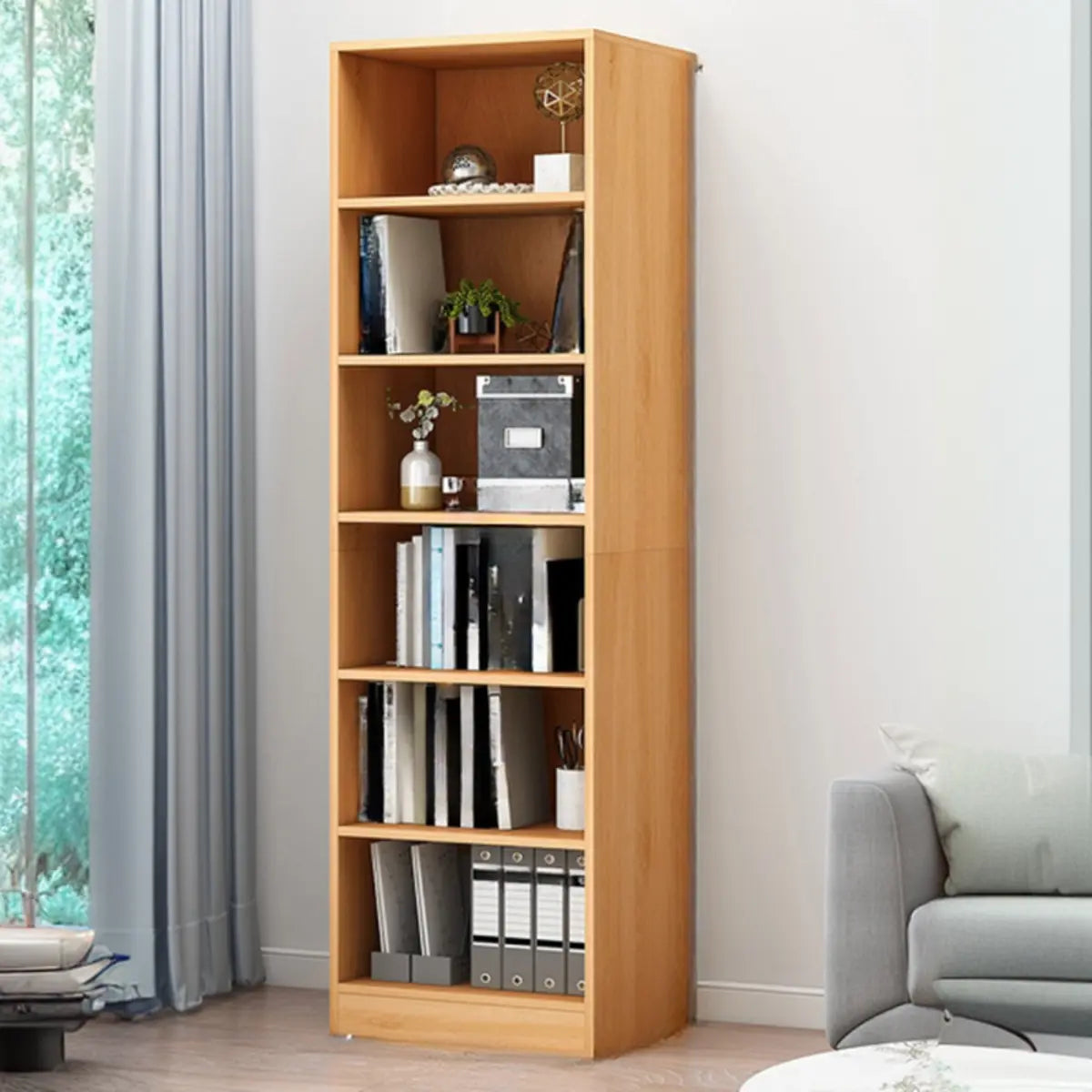 Cherry Simple Vertical Engineered Wood Narrow Bookcase Image - 20