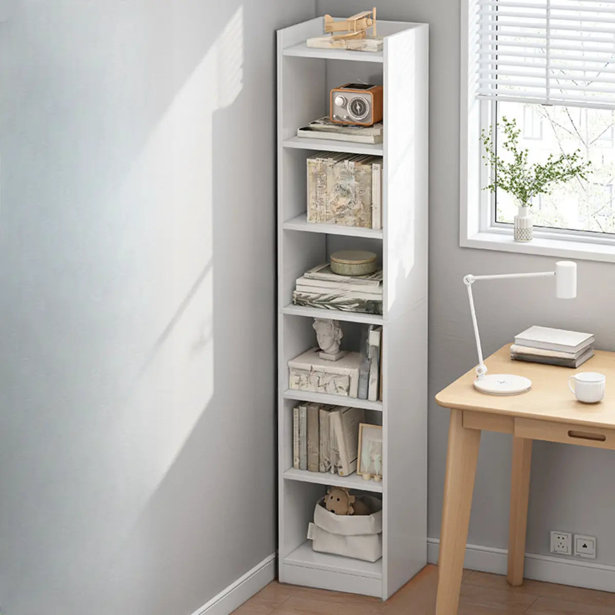 Cherry Simple Vertical Engineered Wood Narrow Bookcase Image - 26