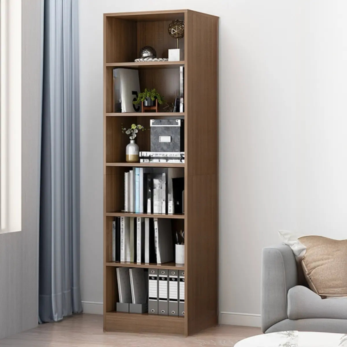 Cherry Simple Vertical Engineered Wood Narrow Bookcase Image - 29