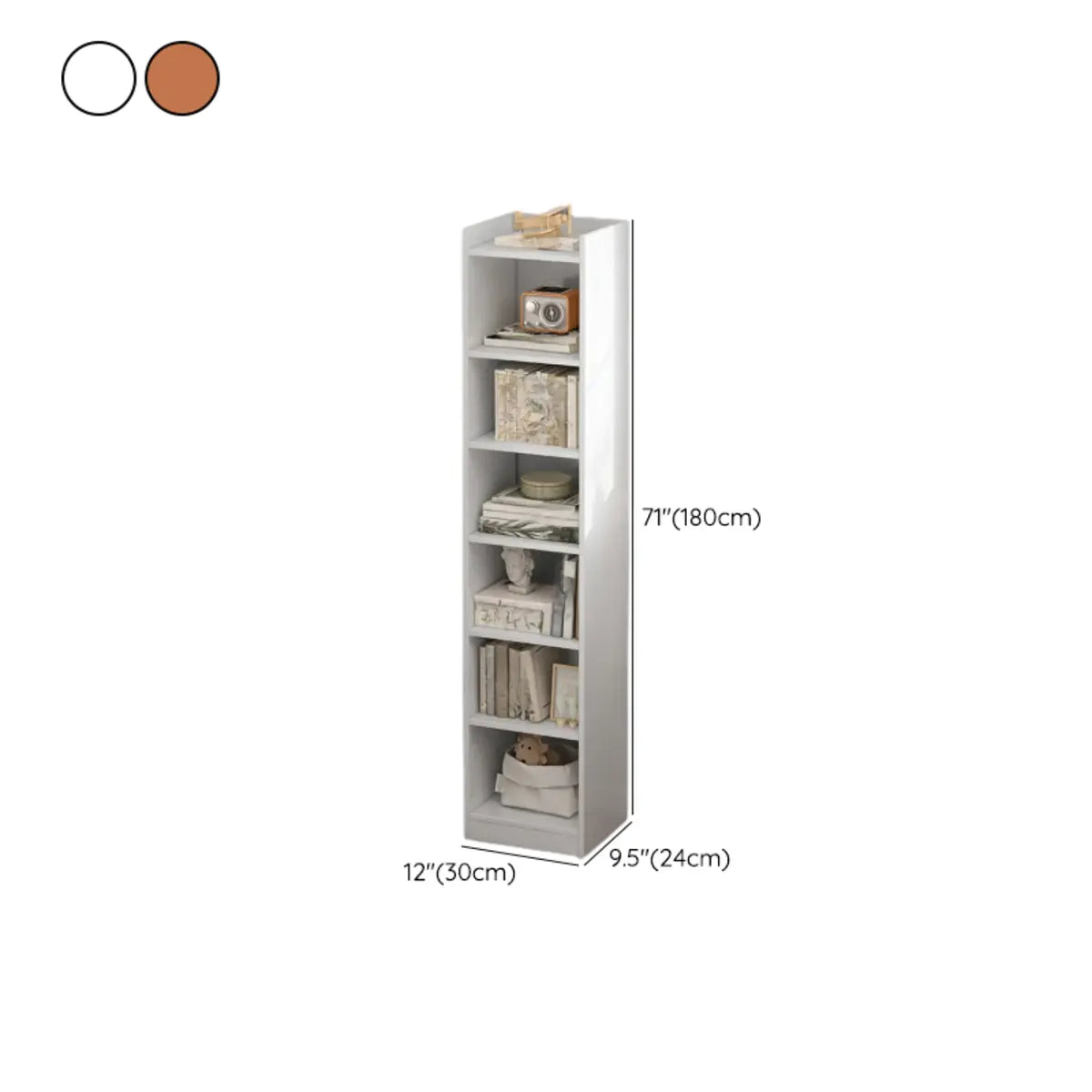 Cherry Simple Vertical Engineered Wood Narrow Bookcase Image - 35