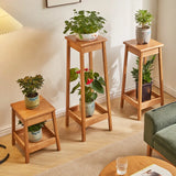 Cherry Square 2 Tiers Rubberwood Indoor Plant Stand Image - 2