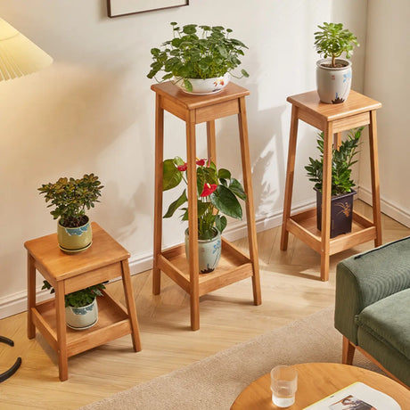 Cherry Square 2 Tiers Rubberwood Indoor Plant Stand Image - 2